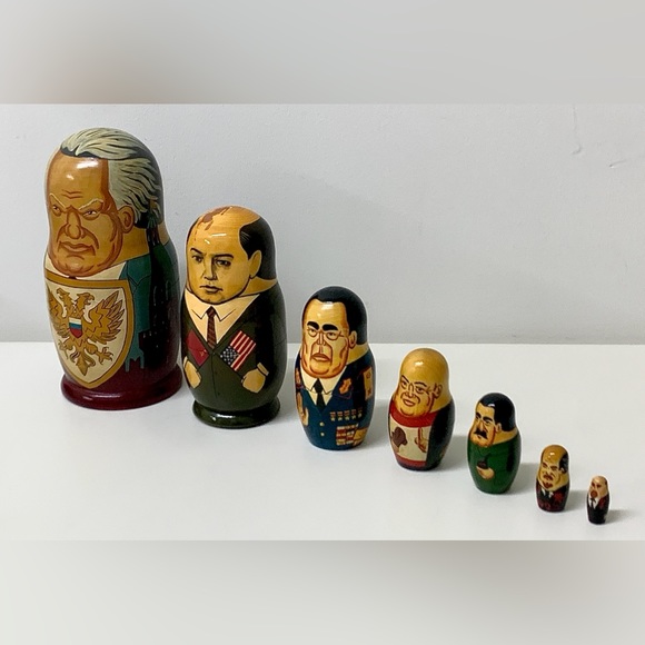 1990s Vintage Soviet Era Hand Painted Wooden Historic Russian Leaders Matryoshka - Picture 3 of 15